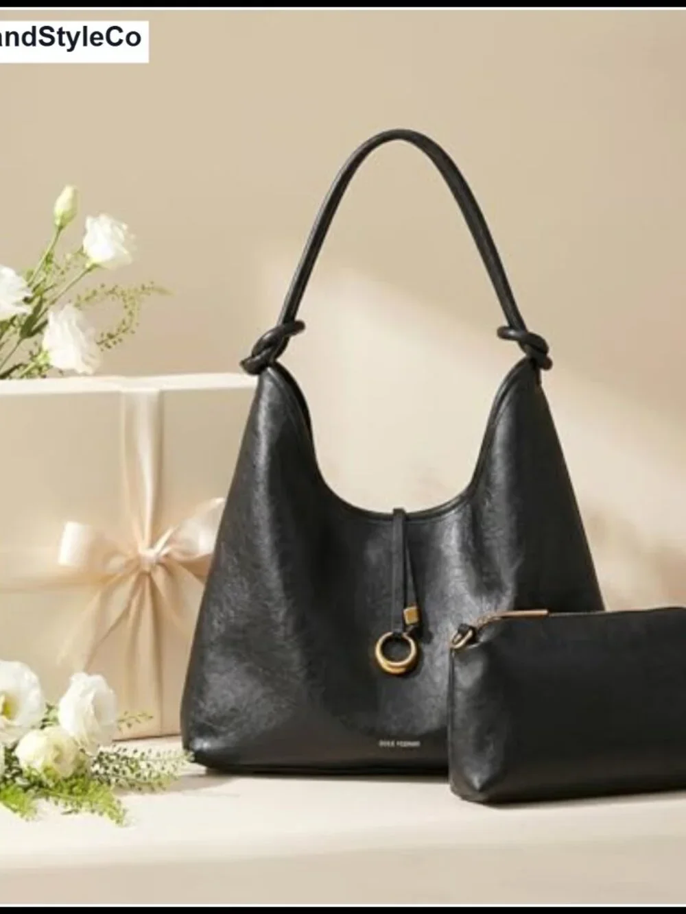 2-in-1 Hobo Bag Set with Detachable Pouch Vegan Leather Women's Shoulder Purse